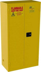 Jamco - 2 Door, 3 Shelf, Yellow Steel Double Wall Safety Cabinet for Flammable and Combustible Liquids - 65" High x 18" Wide x 34" Deep, Manual Closing Door, 3 Point Key Lock, 44 Gal Capacity - Benchmark Tooling