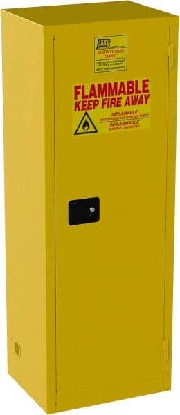 Jamco - 1 Door, 3 Shelf, Yellow Steel Double Wall Safety Cabinet for Flammable and Combustible Liquids - 65" High x 18" Wide x 23" Deep, Manual Closing Door, 3 Point Key Lock, 24 Gal Capacity - Benchmark Tooling