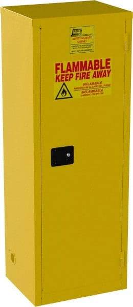 Jamco - 1 Door, 3 Shelf, Yellow Steel Double Wall Safety Cabinet for Flammable and Combustible Liquids - 65" High x 18" Wide x 23" Deep, Self Closing Door, 3 Point Key Lock, 24 Gal Capacity - Benchmark Tooling