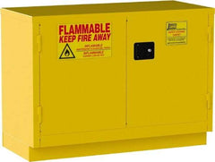 Jamco - 2 Door, 1 Shelf, Yellow Steel Double Wall Safety Cabinet for Flammable and Combustible Liquids - 35" High x 22" Wide x 48" Deep, Self Closing Door, 3 Point Key Lock, 30 Gal Capacity - Benchmark Tooling