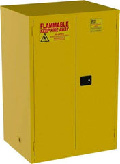 Jamco - 2 Door, 2 Shelf, Yellow Steel Double Wall Safety Cabinet for Flammable and Combustible Liquids - 65" High x 34" Wide x 43" Deep, Manual Closing Door, 3 Point Key Lock, 90 Gal Capacity - Benchmark Tooling