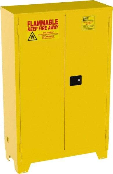 Jamco - 2 Door, 2 Shelf, Yellow Steel Double Wall Safety Cabinet for Flammable and Combustible Liquids - 70" High x 43" Wide x 18" Deep, Manual Closing Door, 3 Point Key Lock, 45 Gal Capacity - Benchmark Tooling