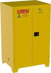 Jamco - 2 Door, 2 Shelf, Yellow Steel Double Wall Safety Cabinet for Flammable and Combustible Liquids - 70" High x 34" Wide x 43" Deep, Self Closing Door, 3 Point Key Lock, 90 Gal Capacity - Benchmark Tooling