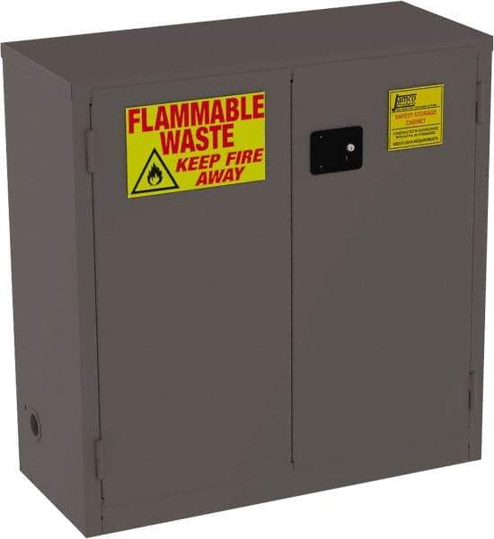 Jamco - 2 Door, 1 Shelf, Yellow Steel Double Wall Safety Cabinet for Flammable and Combustible Liquids - 44" High x 18" Wide x 43" Deep, Manual Closing Door, 3 Point Key Lock, 30 Gal Capacity - Benchmark Tooling