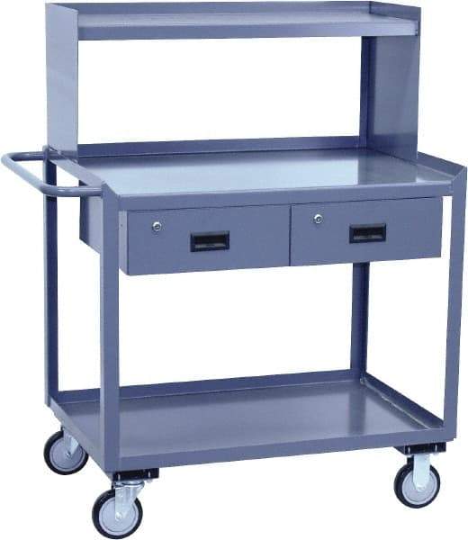 Jamco - Flush Mobile Work Bench with Shelf Riser - Steel, Gray, 30" Long x 48" Deep x 48" High - Benchmark Tooling