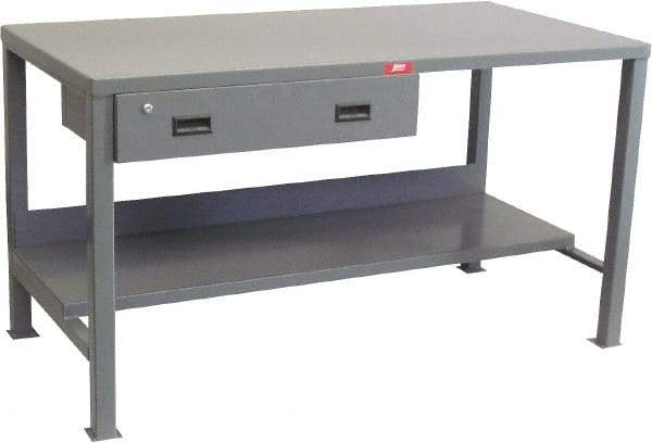 Jamco - 72 Wide x 36" Deep x 34" High, 12 Gauge Steel Heavy-Duty Workbench with Drawer - 12 Gauge Steel Top, Fixed Legs, Gray - Benchmark Tooling