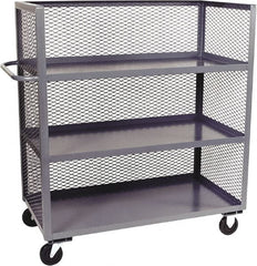 Jamco - 3,000 Lb Capacity, 3 Shelf, 3-Sided Steel Mesh Stock Truck - 24" Long x 36" Wide x 57" High, 6" Diam Phenolic Wheels - Benchmark Tooling