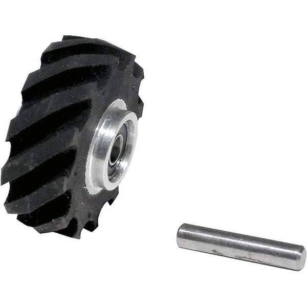 Dynabrade - 2" Diam x 5/8" Wide Contact Wheel Assembly - 5/8" Arbor Hole, Crowned, 40 Duro Rubber Face - Benchmark Tooling