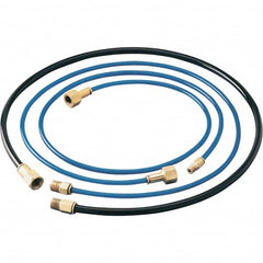 Dynabrade - 1/4" ID x 3/8" OD 3' Long Hose - Female/Male Ends, 90 Working psi, 1/4" Fitting, Black & Blue - Benchmark Tooling