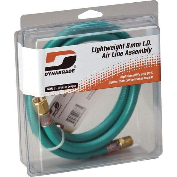 Dynabrade - 8mm ID 5' Long Hose - Male/Female Ends, 90 Working psi, Green - Benchmark Tooling