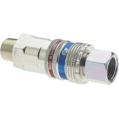 Dynabrade - 2 Piece 3/8" Body 3/8 NPT 150 psi Brass/Steel Industrial Pneumatic Coupling Plug Set - Benchmark Tooling