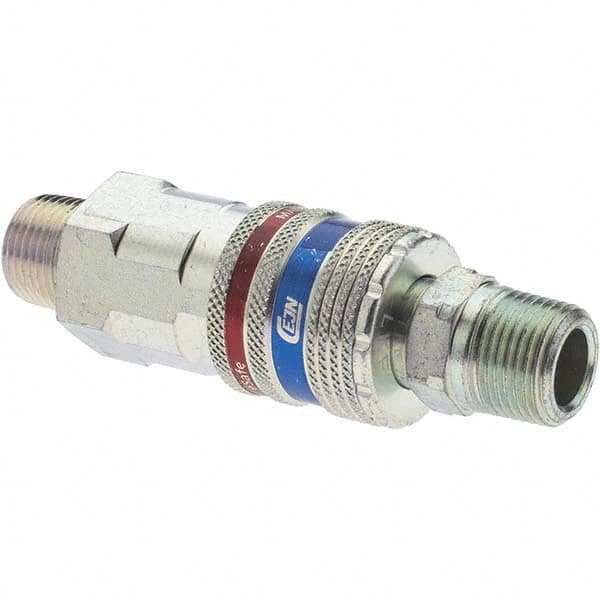 Dynabrade - 2 Piece 3/8" Body 3/8 NPT 150 psi Brass/Steel Industrial Pneumatic Coupling Plug Set - Benchmark Tooling