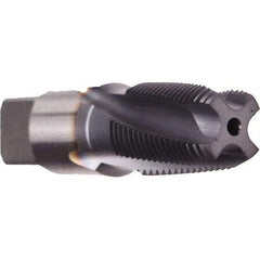 Emuge - 1/8-27 NPT, 10° Helix, 3 Flutes, Modified Bottoming Chamfer, TiCN Finish, Cobalt, Spiral Flute Pipe Tap - Right Hand Flute, 7/16" Shank Diam, 3/4" Thread Length, 0.328" Square Size, Series KEG - Benchmark Tooling