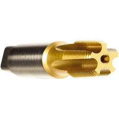 Emuge - 1-1/4 - 11-1/2 NPTF Thread, 6 Flute Standard Pipe Tap - 6.693" OAL, 1-3/4" Thread Length, 1-5/16" Shank Diam, TiN Finish, Cobalt - Exact Industrial Supply