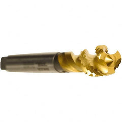 Emuge - M10x1.25 Metric Fine 3 Flute 6H Modified Bottoming Spiral Flute Tap - Cobalt, TiN Finish, 2-15/16" OAL, Right Hand Flute, Right Hand Thread, Series Enorm - Exact Industrial Supply