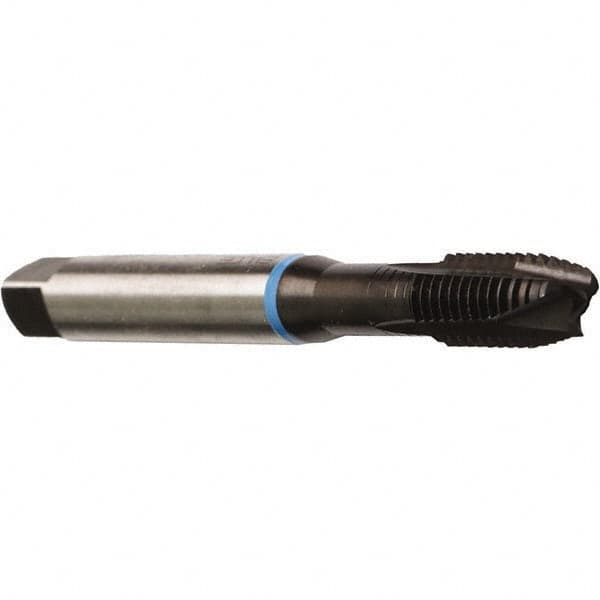 Emuge - M8x1.25 Metric Coarse, 3 Flute, Nitride Finish, Cobalt Spiral Point Tap - Plug Chamfer, Right Hand Thread, 2-23/32" OAL, 0.787" Thread Length, 0.318" Shank Diam, 6H Class of Fit, Series Rekord B - Exact Industrial Supply