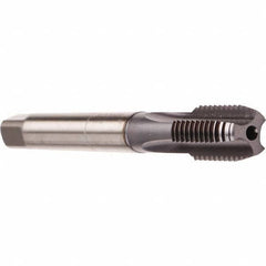 Emuge - M12x1.50 Metric Fine 6HX 4 Flute TiCN Finish Cobalt Straight Flute Machine Tap - Modified Bottoming, Right Hand Thread, 100mm OAL, 22mm Thread Length, Oversize, Through Coolant - Exact Industrial Supply