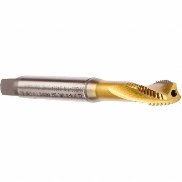Emuge - #10-32 UNF 3 Flute 2BX Modified Bottoming Spiral Flute Tap - Cobalt, TiN Finish, 2.756" OAL, Right Hand Flute, Right Hand Thread, Series Rekord D - Exact Industrial Supply