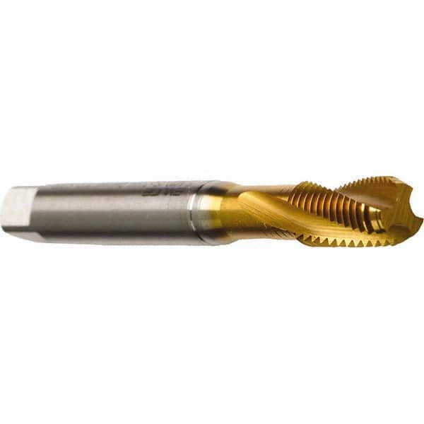 Emuge - #5-40 UNC 2 Flute 2B Modified Bottoming Spiral Flute Tap - Cobalt, TiN Finish, 2.205" OAL, Right Hand Flute, Right Hand Thread, Series Rekord D - Exact Industrial Supply