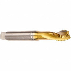 Emuge - 5/16-24 UNF 3 Flute 2BX Modified Bottoming Spiral Flute Tap - Cobalt, TiN Finish, 3.543" OAL, Right Hand Flute, Right Hand Thread, Series Rekord D - Exact Industrial Supply