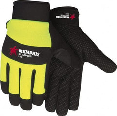 MCR Safety - Size 2XL Synthetic Blend General Protection Work Gloves - For Work & Driver, Uncoated, Adjustable Closure Cuff, Black/Hi-Vis Lime, Paired - Benchmark Tooling