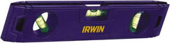 Irwin - Magnetic 9" Long 3 Vial Torpedo Level - ABS Plastic, Blue, 1 45°, 1 Level & 1 Plumb Vials - Benchmark Tooling