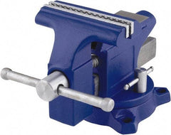 Irwin - 4-1/2" Jaw Width, 3" Opening Capacity, 2-3/8" Throat Depth, Steel Swivel Bench Vise - Bolt Down Base Attachment, Anvil - Benchmark Tooling