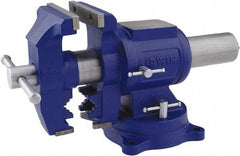 Irwin - 5" Jaw Width, 4-57/64" Opening Capacity, 3" Throat Depth, Steel Swivel Bench Vise - Bolt Down Base Attachment, Anvil - Benchmark Tooling