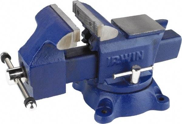 Irwin - 4-1/2" Jaw Width, 4" Opening Capacity, 2-3/8" Throat Depth, Steel Stationary Bench Vise - Bolt Down Base Attachment, Anvil - Benchmark Tooling