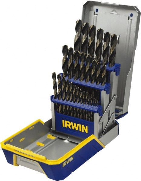 Irwin - 1/16 to 1/2", 135° Point, Oxide/Gold Finish, High Speed Steel Jobber Length Drill Bit Set - Benchmark Tooling