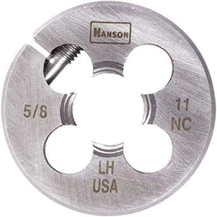 Irwin Hanson - 1-1/8 - 7 UNC Thread, 3" Outside Diam Carbon Steel Round Die - 1" Thick, Right Hand Thread, Adjustable - Exact Industrial Supply