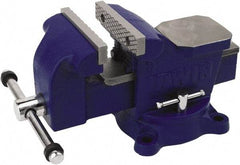 Irwin - 4" Jaw Width, 3" Opening Capacity, 2-13/64" Throat Depth, Steel Swivel Bench Vise - Bolt Down Base Attachment, Anvil - Benchmark Tooling