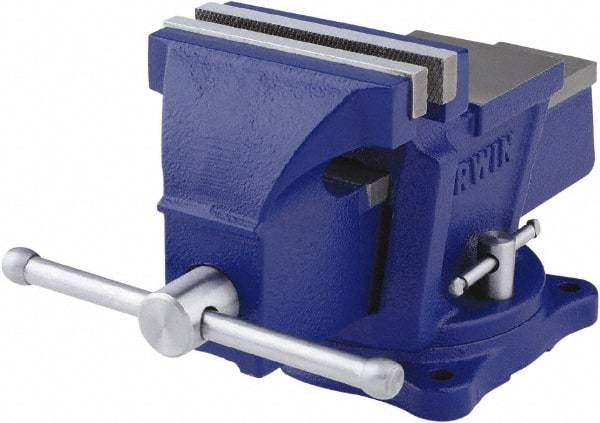 Irwin - 4" Jaw Width, 3" Opening Capacity, 2-3/8" Throat Depth, Steel Swivel Bench Vise - Bolt Down Base Attachment, Anvil - Benchmark Tooling