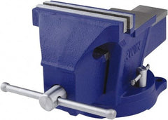 Irwin - 6" Jaw Width, 4-57/64" Opening Capacity, 3" Throat Depth, Steel Swivel Bench Vise - Bolt Down Base Attachment, Anvil - Benchmark Tooling