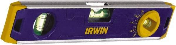 Irwin - Magnetic 9" Long 3 Vial Torpedo Level - Aluminum, Blue, 1 Level, 1 Plumb & 1 Vari-Pitch Vials - Benchmark Tooling