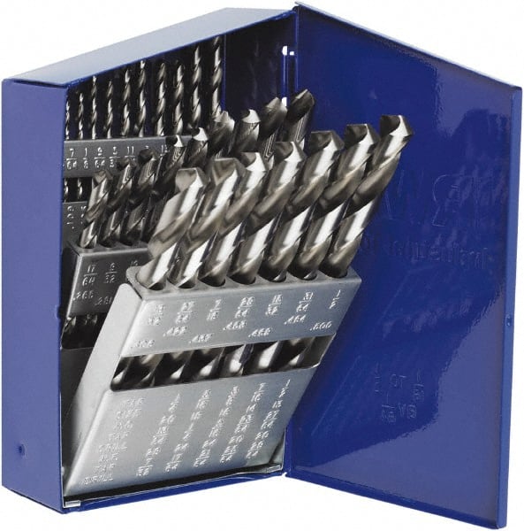 Irwin - 1/16 to 1/2", 118° Point, Bright Finish, High Speed Steel Jobber Length Drill Bit Set - Benchmark Tooling