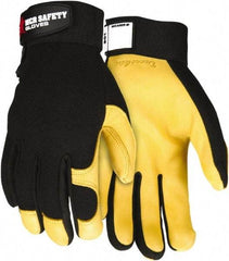 MCR Safety - Size M Deerskin General Protection Work Gloves - For Work & Driver, Uncoated, Hook & Loop Cuff, Black/Yellow, Paired - Benchmark Tooling