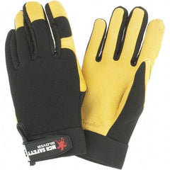 MCR Safety - Size XL Deerskin General Protection Work Gloves - For Work & Driver, Uncoated, Hook & Loop Cuff, Black/Yellow, Paired - Benchmark Tooling
