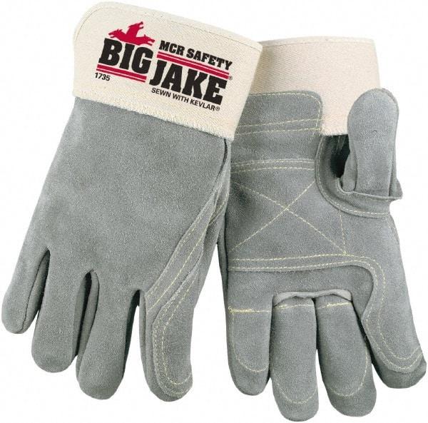 MCR Safety - Size L Cowhide General Protection Work Gloves - For General Purpose, Uncoated, Safety Cuff, Gray/White, Paired - Benchmark Tooling