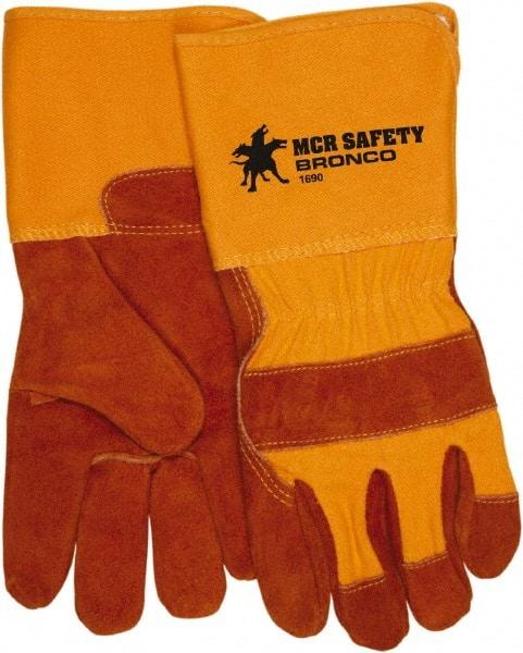 MCR Safety - Size L Cowhide General Protection Work Gloves - For General Purpose, Uncoated, Gauntlet Cuff, Orange, Paired - Benchmark Tooling