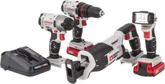 Porter-Cable - 20 Volt Cordless Tool Combination Kit - Includes 1/2" Drill/Driver, 1/4" Impact Driver, Reciprocating Saw & Flash Light, Lithium-Ion Battery Included - Benchmark Tooling