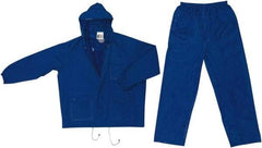 MCR Safety - Size XL, Blue, Rain, Disposable Encapsulated Suit - Attached Hood, Elastic Wrist - Benchmark Tooling