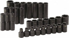 SK - 30 Piece 1/2" Drive Standard Deep Impact Socket Set - 6 Points, 8 to 24mm, Metric Measurement Standard - Benchmark Tooling