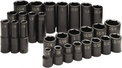 SK - 28 Piece 1/2" Drive Standard Deep Impact Socket Set - 6 Points, 3/8 to 1-1/4", Inch Measurement Standard - Benchmark Tooling