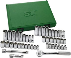 SK - 49 Piece 3/8" Drive Standard Deep Socket Set - 6 Points, 1/4 to 7/8", 6 to 19mm, Inch/Metric Measurement Standard - Benchmark Tooling