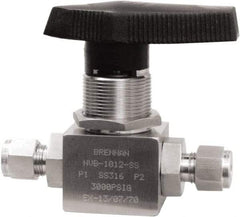Brennan - 3/8" Pipe, Tube End Connections, Stainless Steel, Inline, Two Way Flow, Instrumentation Ball Valve - 3,000 psi WOG Rating, Nylon Handle, PTFE Seal, PFA Seat, Swaglok SS-44S6 - Benchmark Tooling