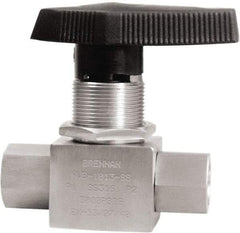 Brennan - 3/8" Pipe, NPT End Connections, Stainless Steel, Inline, Two Way Flow, Instrumentation Ball Valve - 3,000 psi WOG Rating, Nylon Handle, PTFE Seal, PFA Seat, Swaglok SS-44F6 - Benchmark Tooling