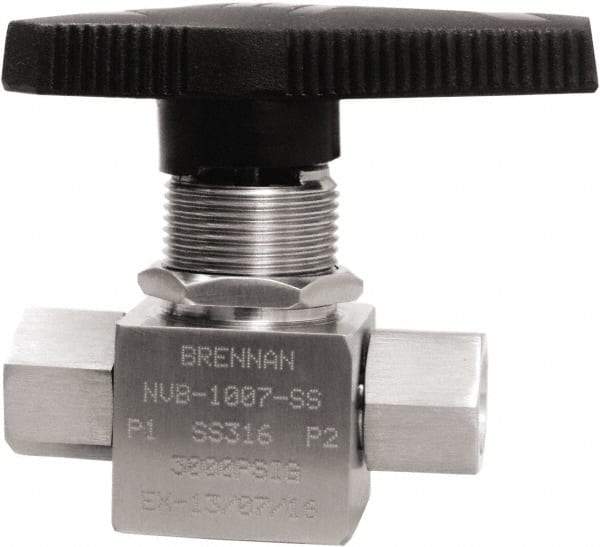 Brennan - 1/4" Pipe, NPT End Connections, Stainless Steel, Inline, Two Way Flow, Instrumentation Ball Valve - 3,000 psi WOG Rating, Nylon Handle, PTFE Seal, PFA Seat, Swaglok SS-43GEF4 - Benchmark Tooling