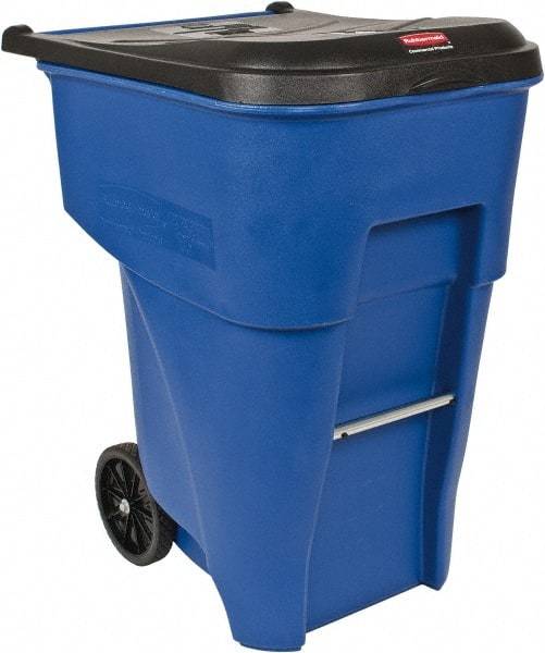 Rubbermaid - 95 Gal Blue Rectangle Trash Can - Polyethylene, 45.6" High x 35.4" Long x 27.3" Wide - Benchmark Tooling