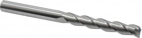 SGS - 1/2", 3-1/8" LOC, 1/2" Shank Diam, 6" OAL, 3 Flute, Solid Carbide Square End Mill - Single End, Uncoated, Spiral Flute, 38° Helix, Right Hand Cut, Right Hand Flute, Series 43 - Benchmark Tooling